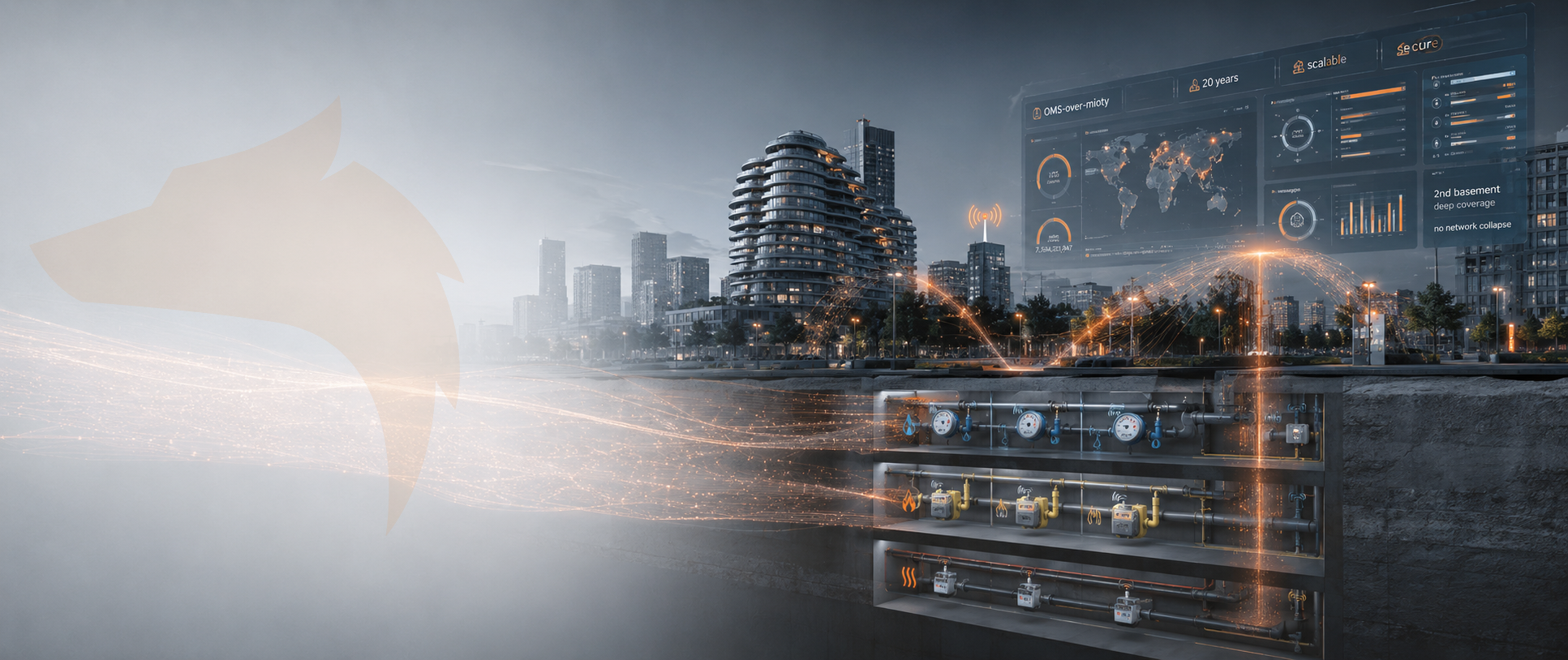 Stadtansicht mit unterirdischen Sensoren und IoT-Dashboard