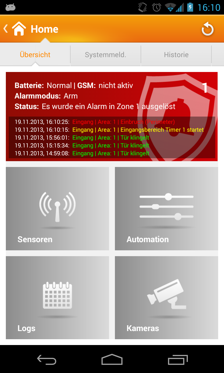 Android APP für Alarmanlage